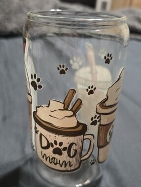Dog Mom Paw Print Glass Jar with Coffee Motif